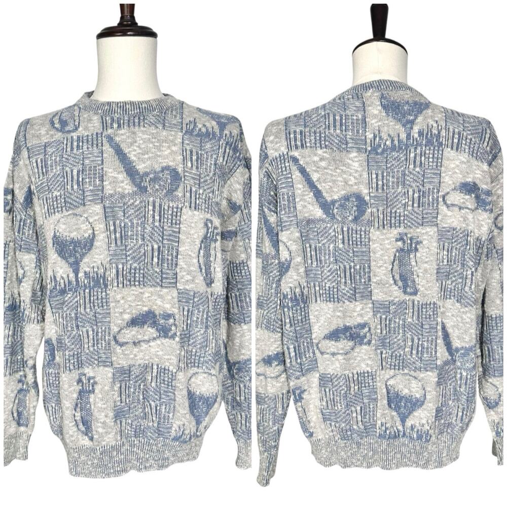 Carmel | Men | Vintage Checker Patchwork Grandpa Golf Theme Knit Sweater | Large